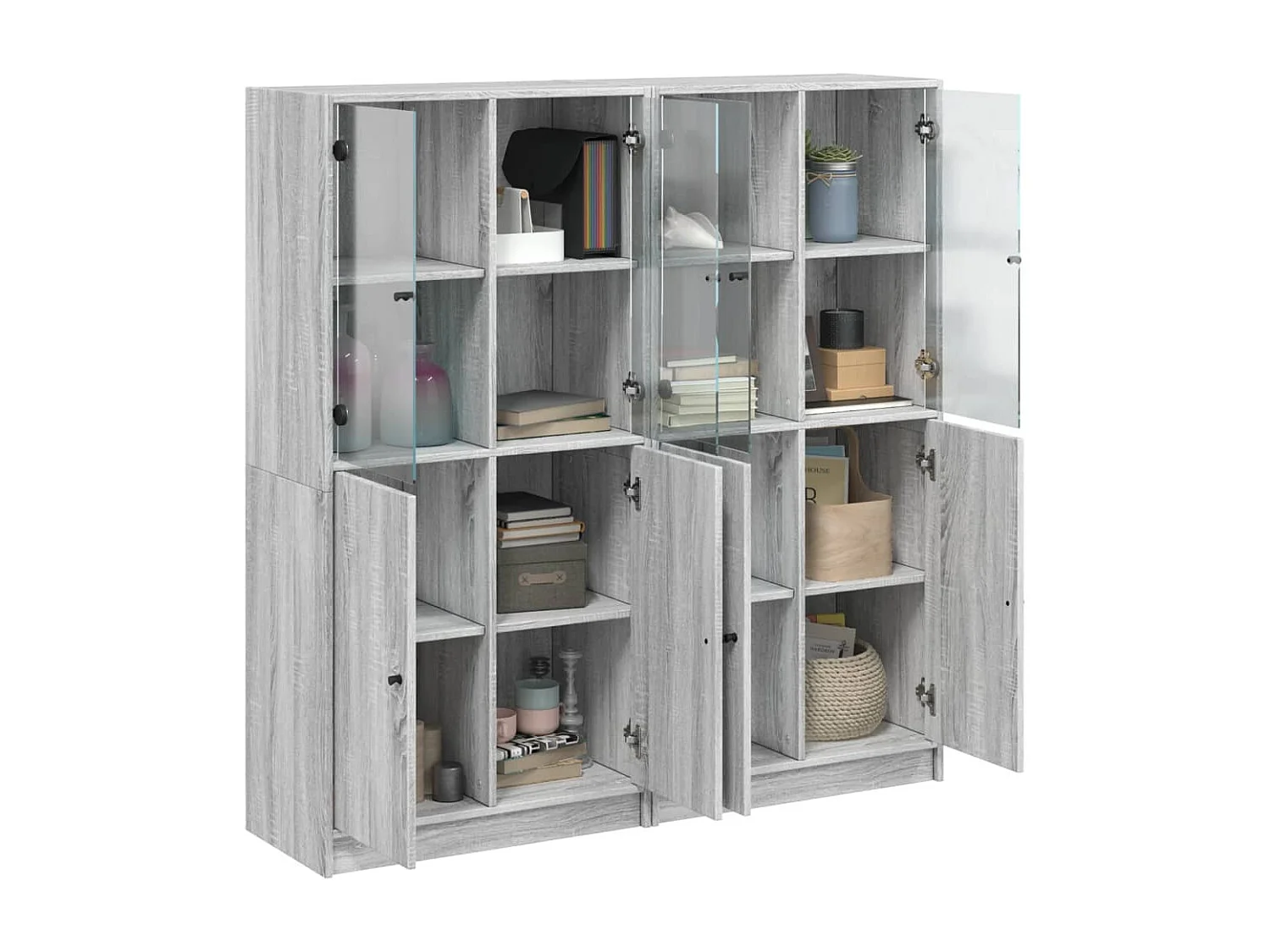 Estante c/ portas 136x37x142 cm derivados madeira cinza sonoma