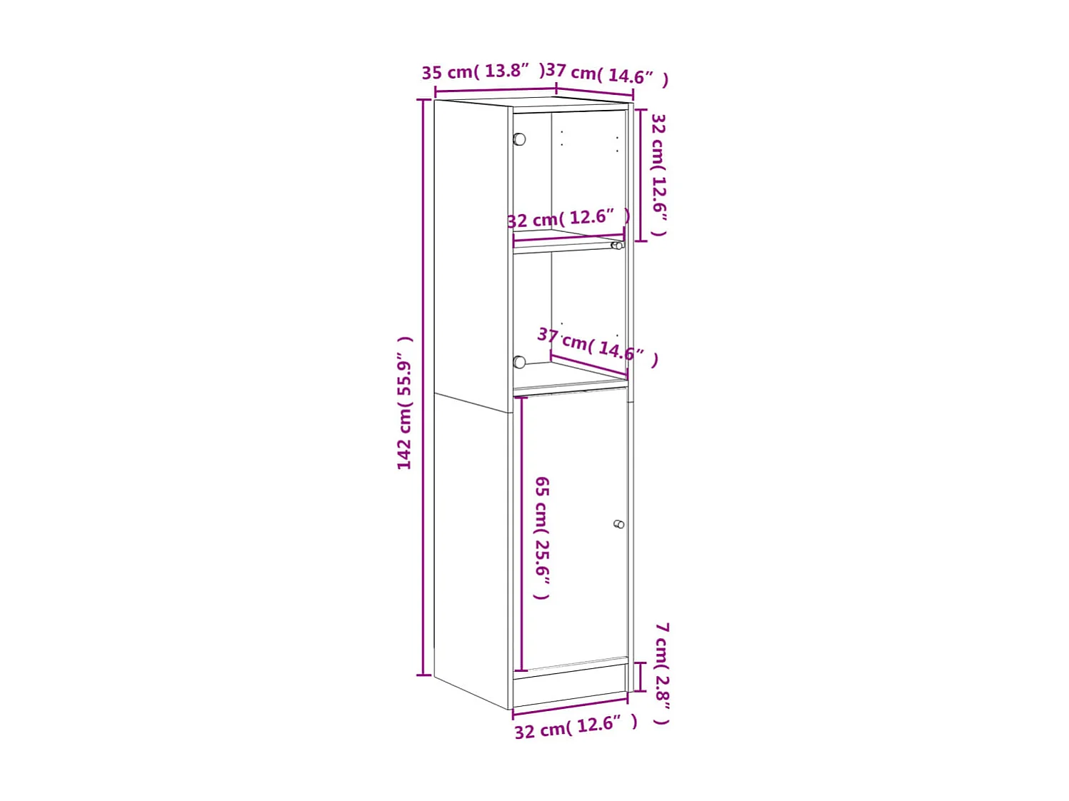 Credenza con Anta in Vetro Grigio Cemento 35x37x142 cm