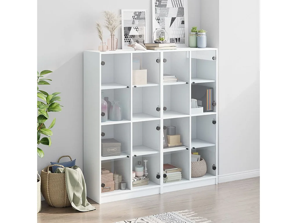 Libreria con Ante Bianca 136x37x142 cm in Legno Multistrato