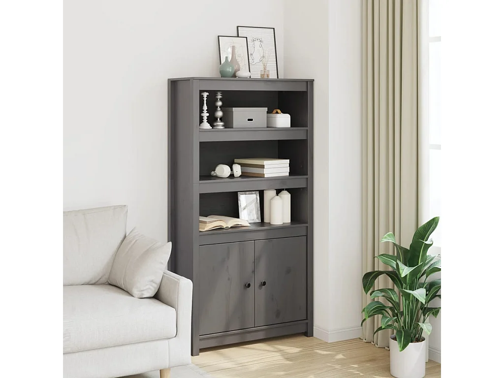 Credenza Grigio 80x35x154 cm in Legno Massello di Pino