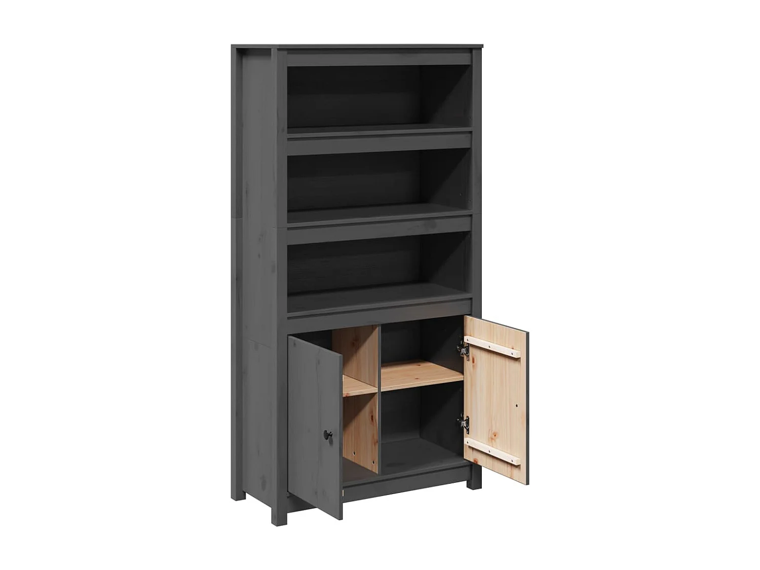 Credenza Grigio 80x35x154 cm in Legno Massello di Pino