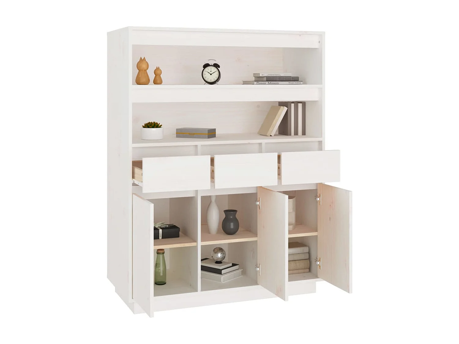 Aparador alto 89x40x116,5 cm madeira de pinho maciça branco