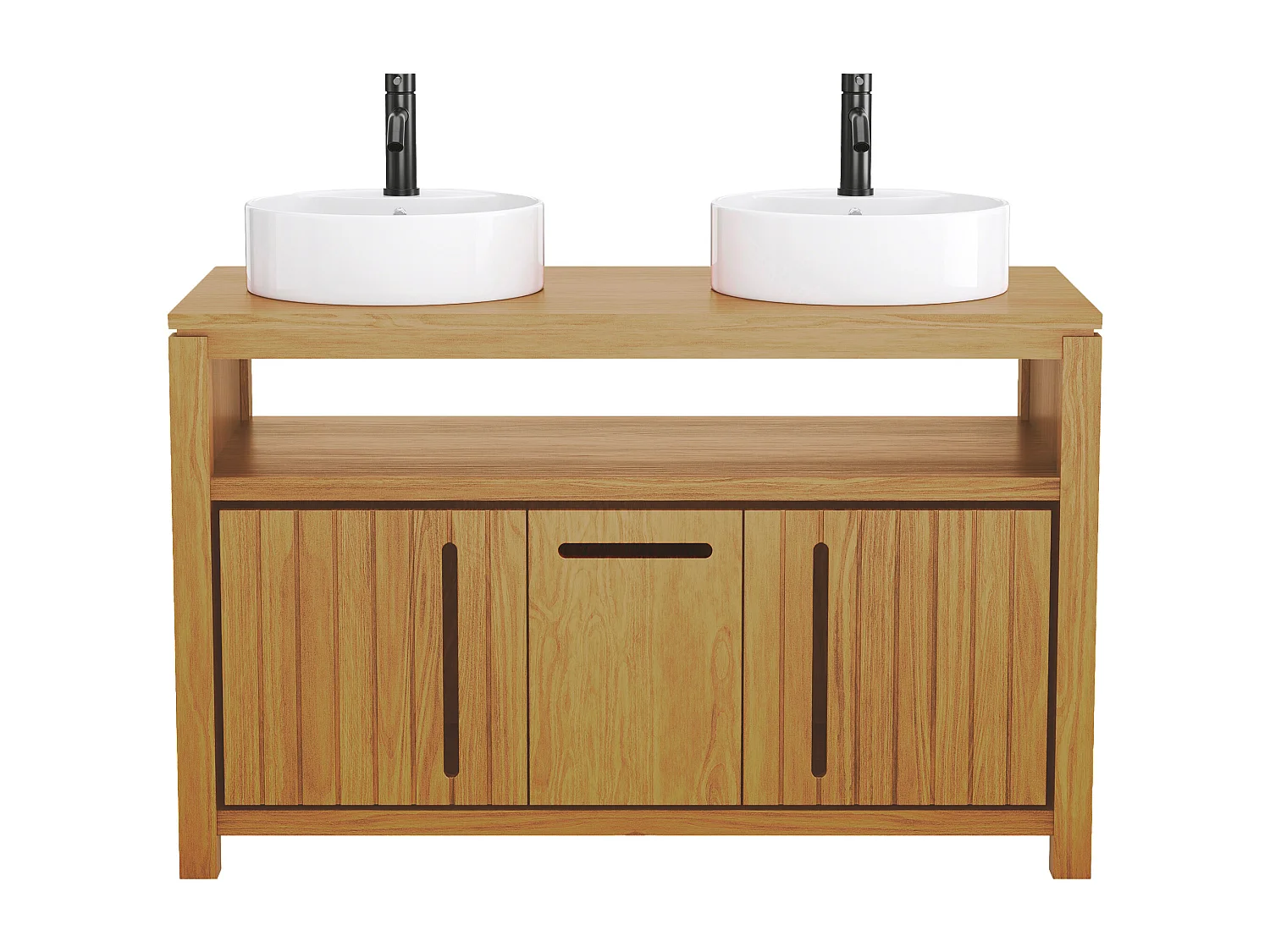 Waschbeckenunterschrank - Teak hell - Doppelwaschbecken rund - 120 cm - SARATOK