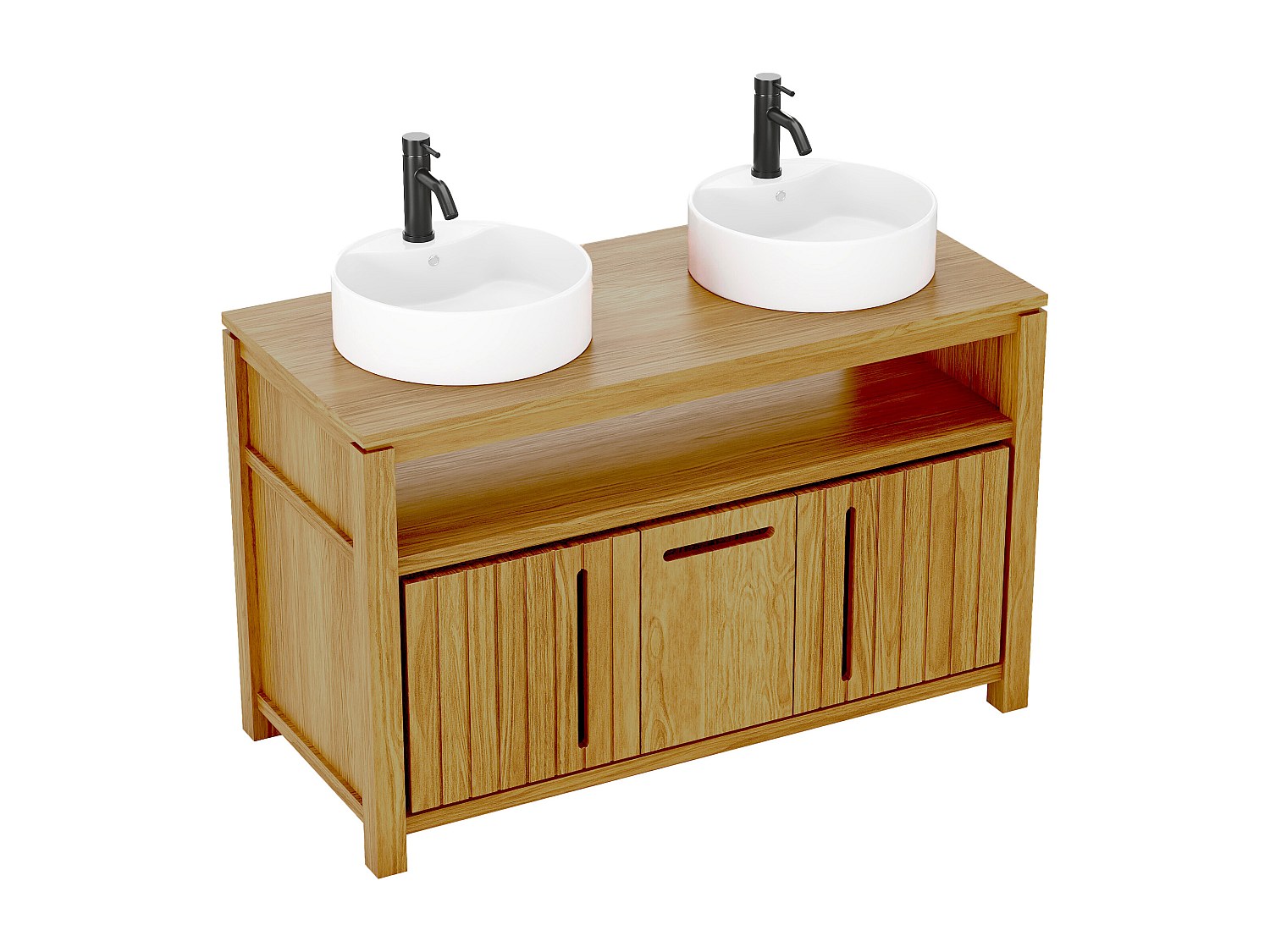 Waschbeckenunterschrank - Teak hell - Doppelwaschbecken rund - 120 cm - SAR günstig online kaufen