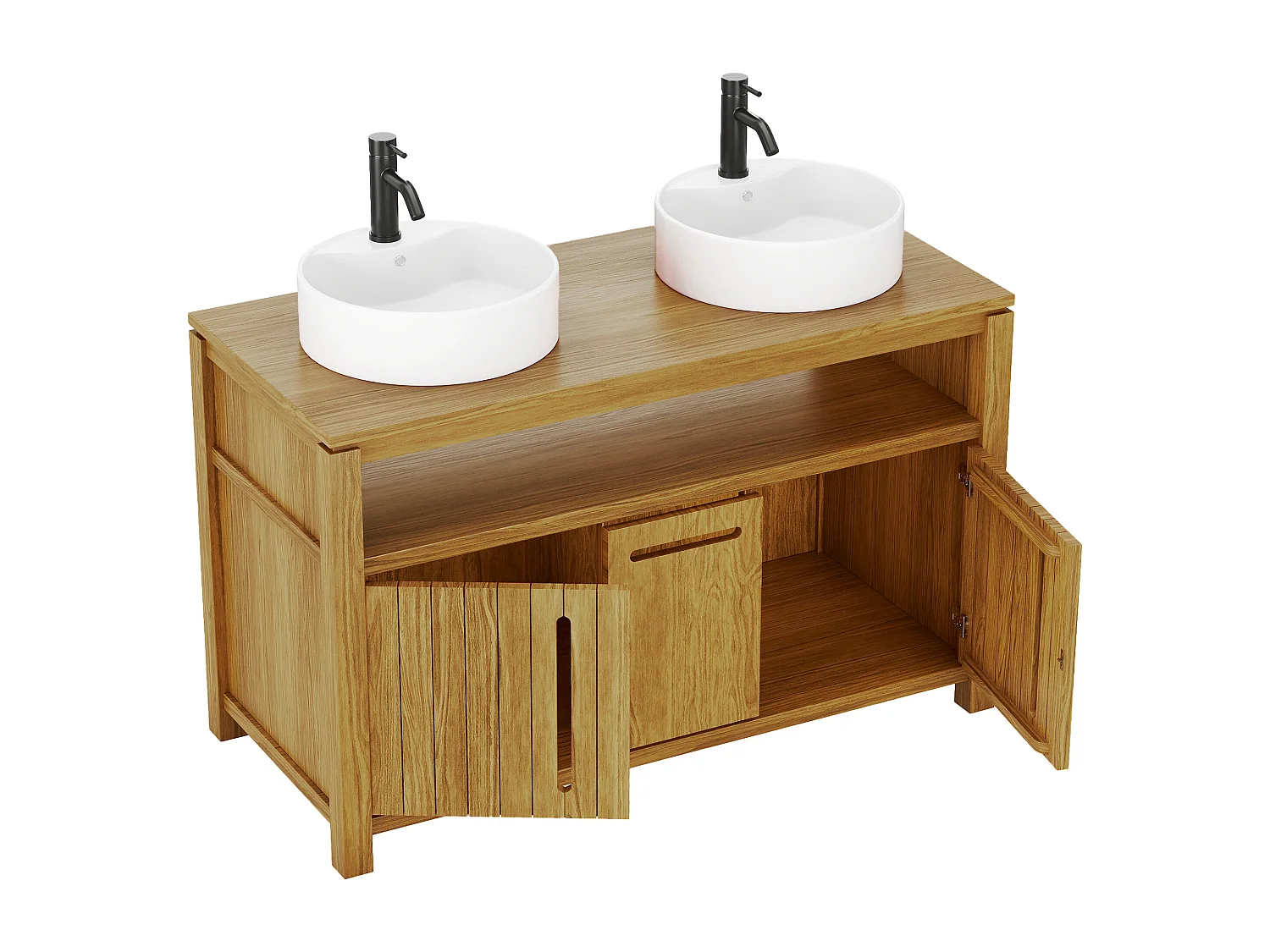 Waschbeckenunterschrank - Teak hell - Doppelwaschbecken rund - 120 cm - SARATOK