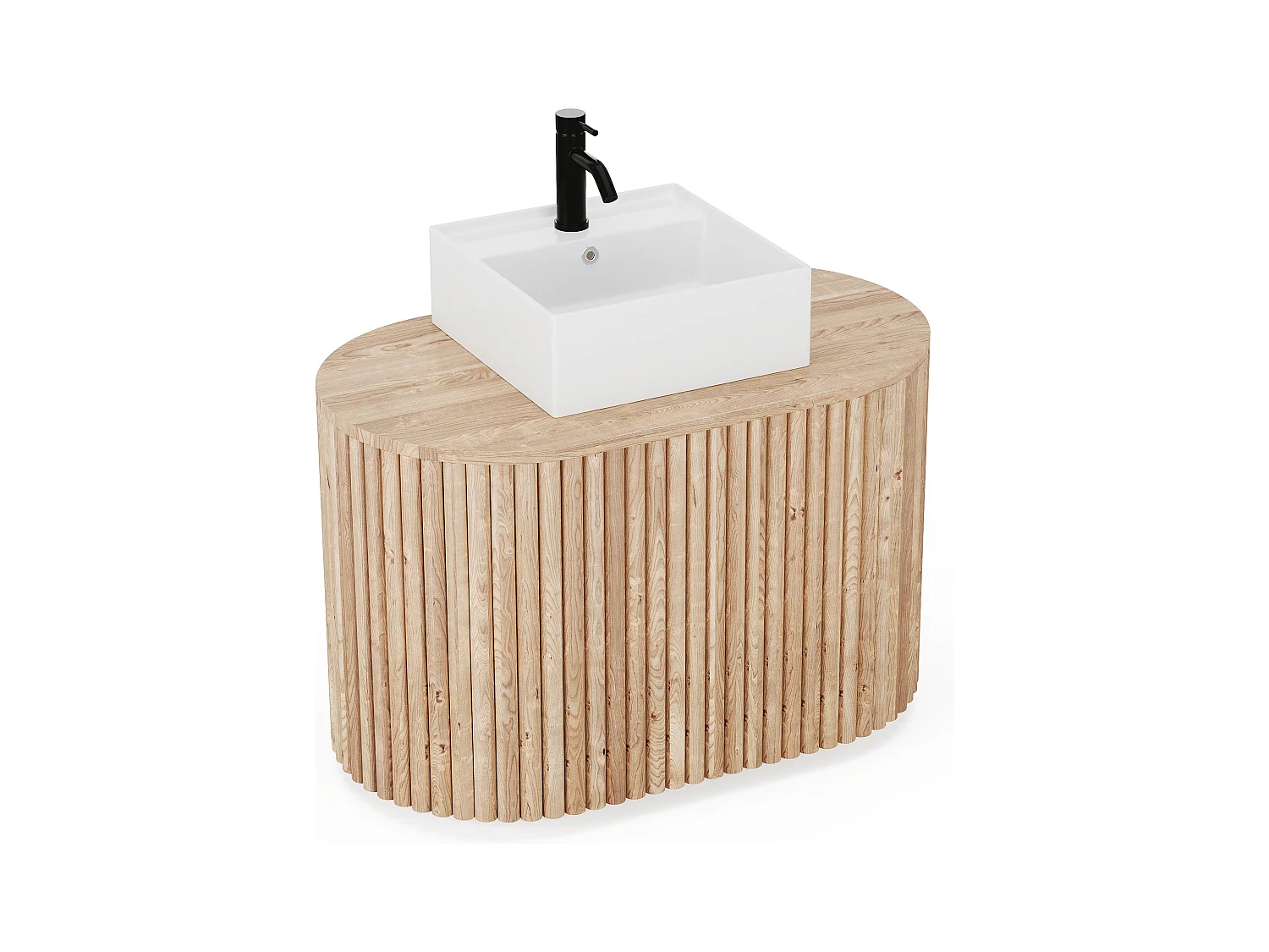 Meuble de salle de bain suspendu en teck avec vasque carrée - 90 cm - TOWARI