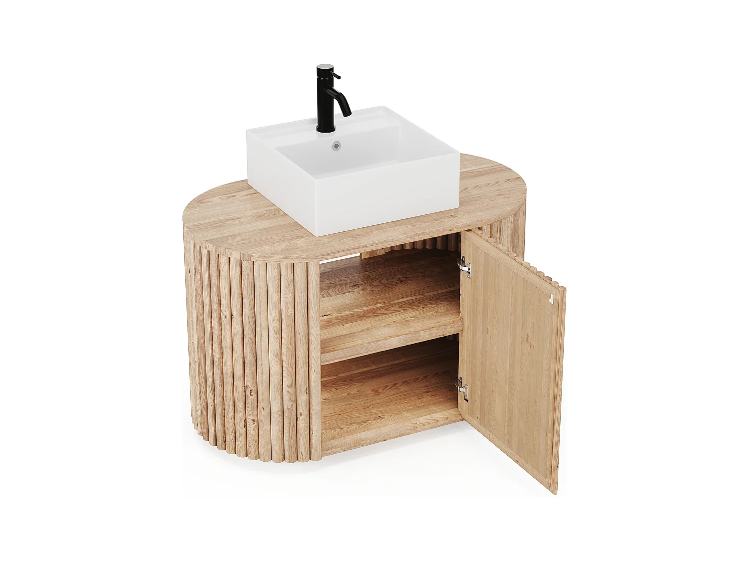 Meuble de salle de bain suspendu en teck avec vasque carrée - 90 cm - TOWARI