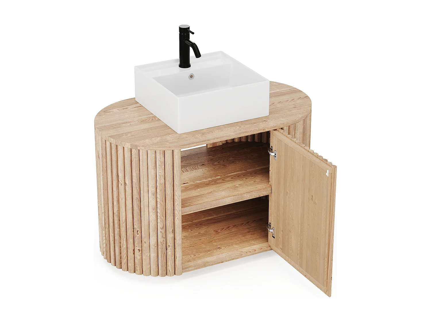 Meuble de salle de bain suspendu en teck avec vasque carrée - 90 cm - TOWARI