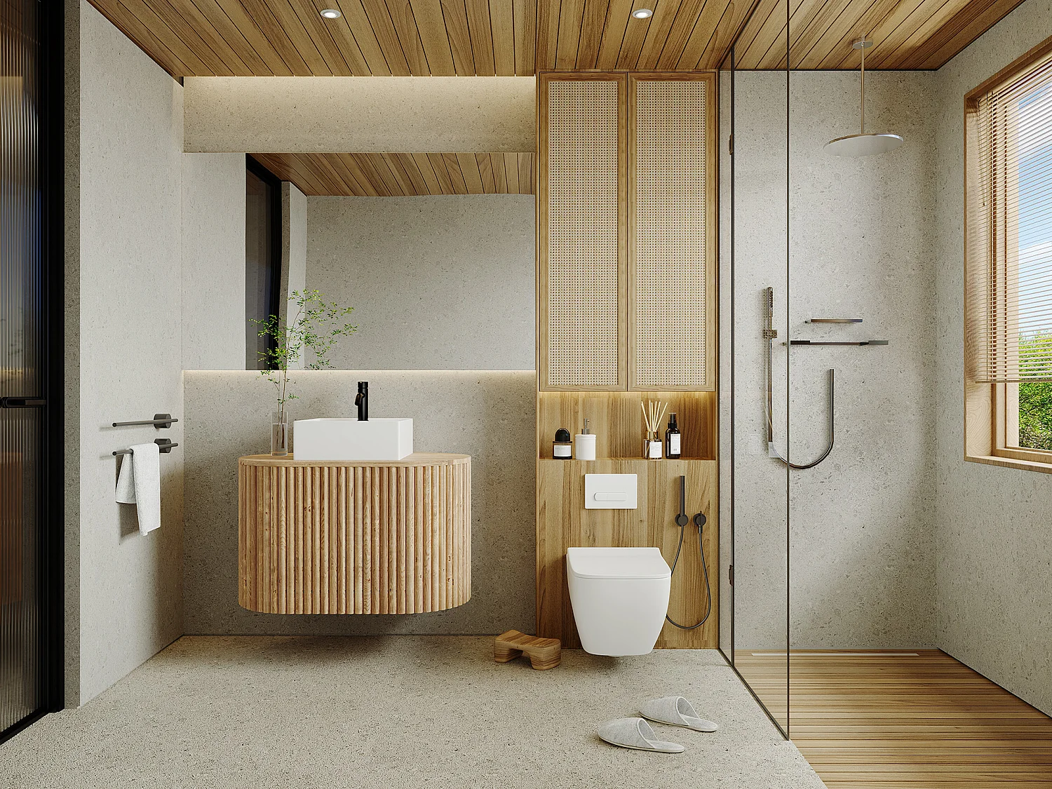 Meuble de salle de bain suspendu en teck avec vasque carrée - 90 cm - TOWARI