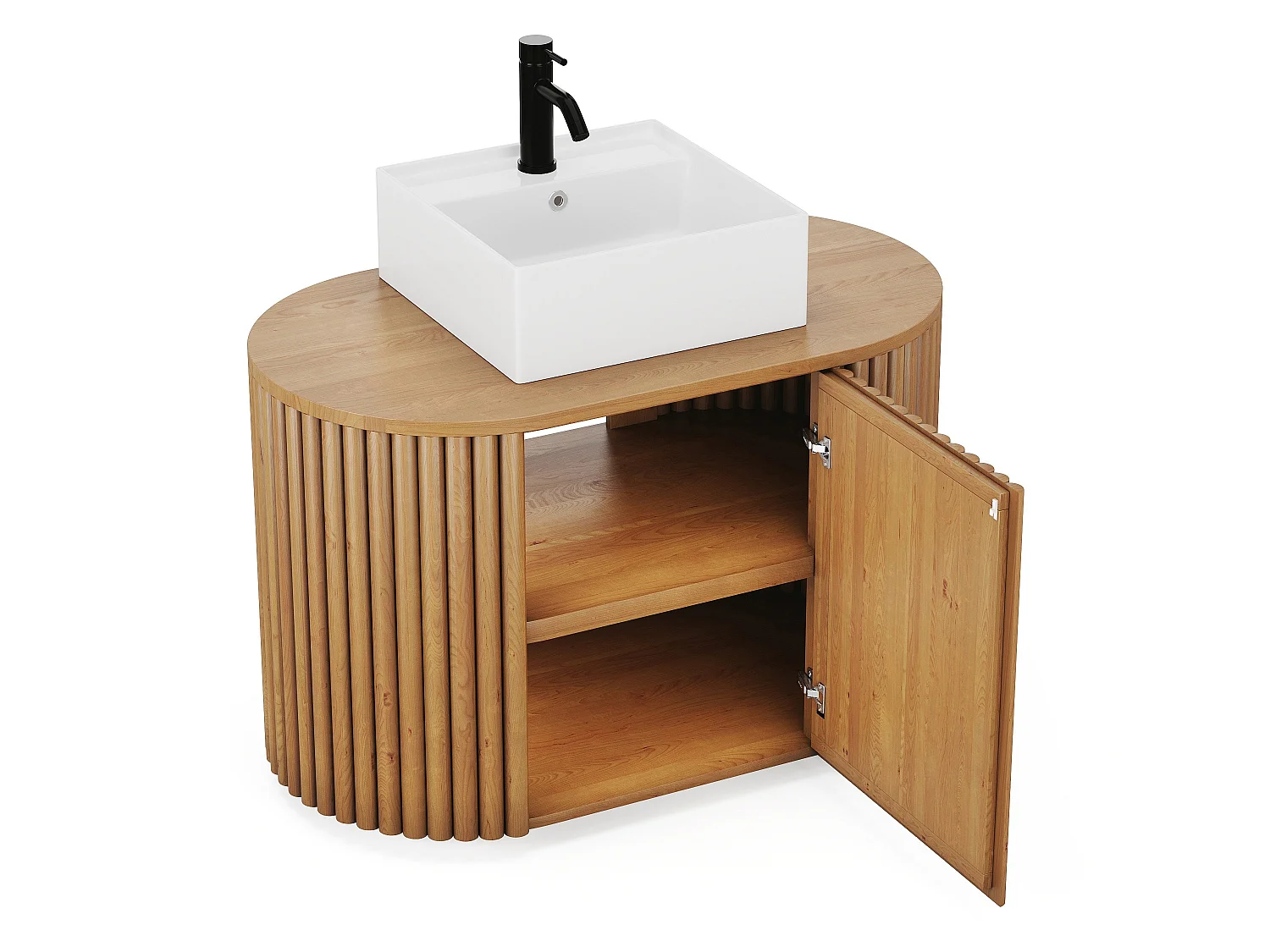 Meuble de salle de bain suspendu en teck avec vasque carrée - 90 cm - TOWARI