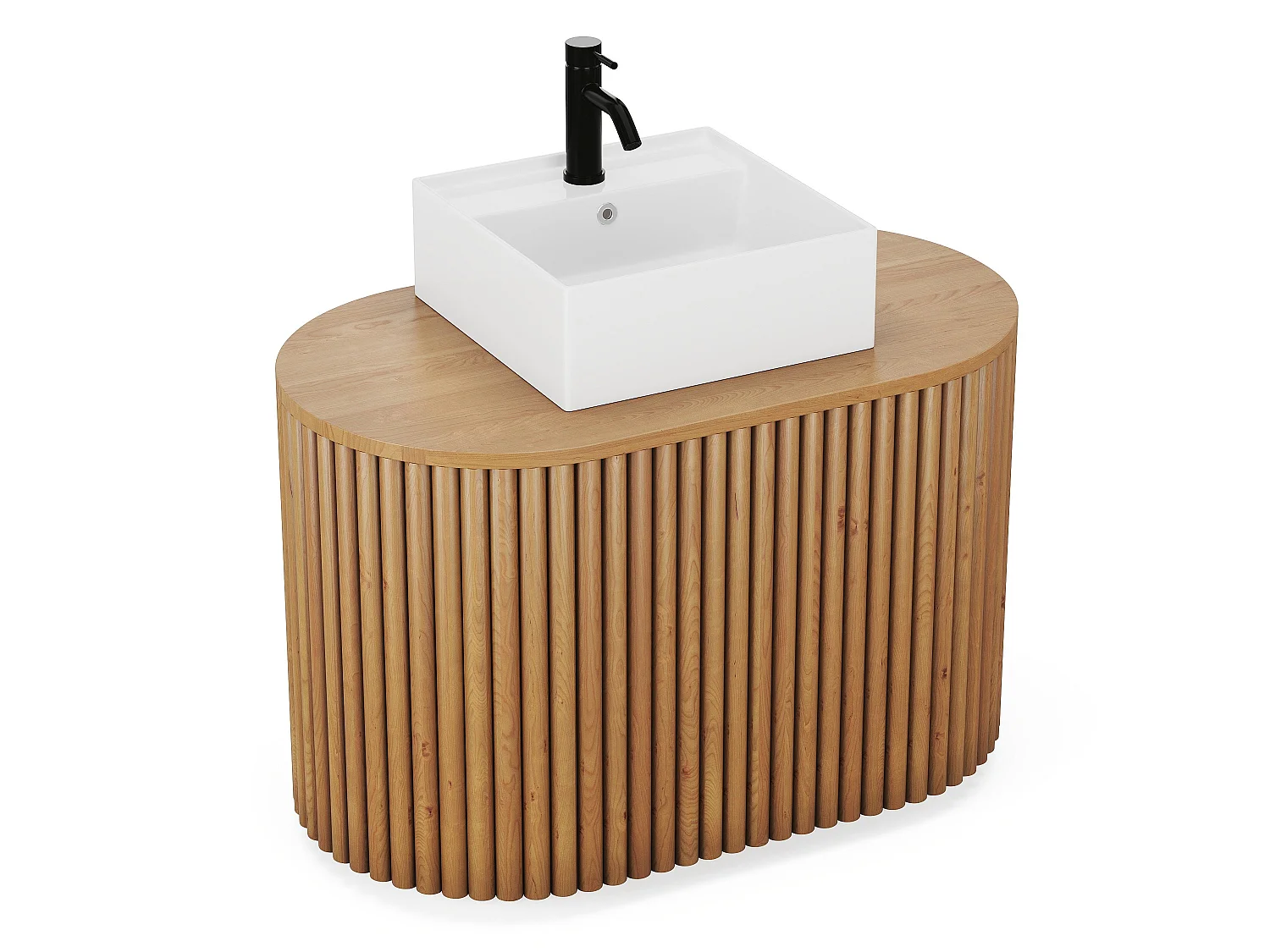 Meuble de salle de bain suspendu en teck avec vasque carrée - 90 cm - TOWARI