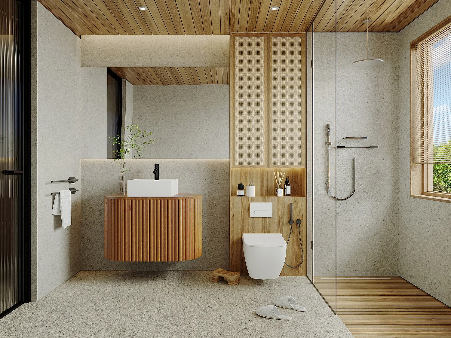 Meuble de salle de bain suspendu en teck avec vasque carrée - 90 cm - TOWARI