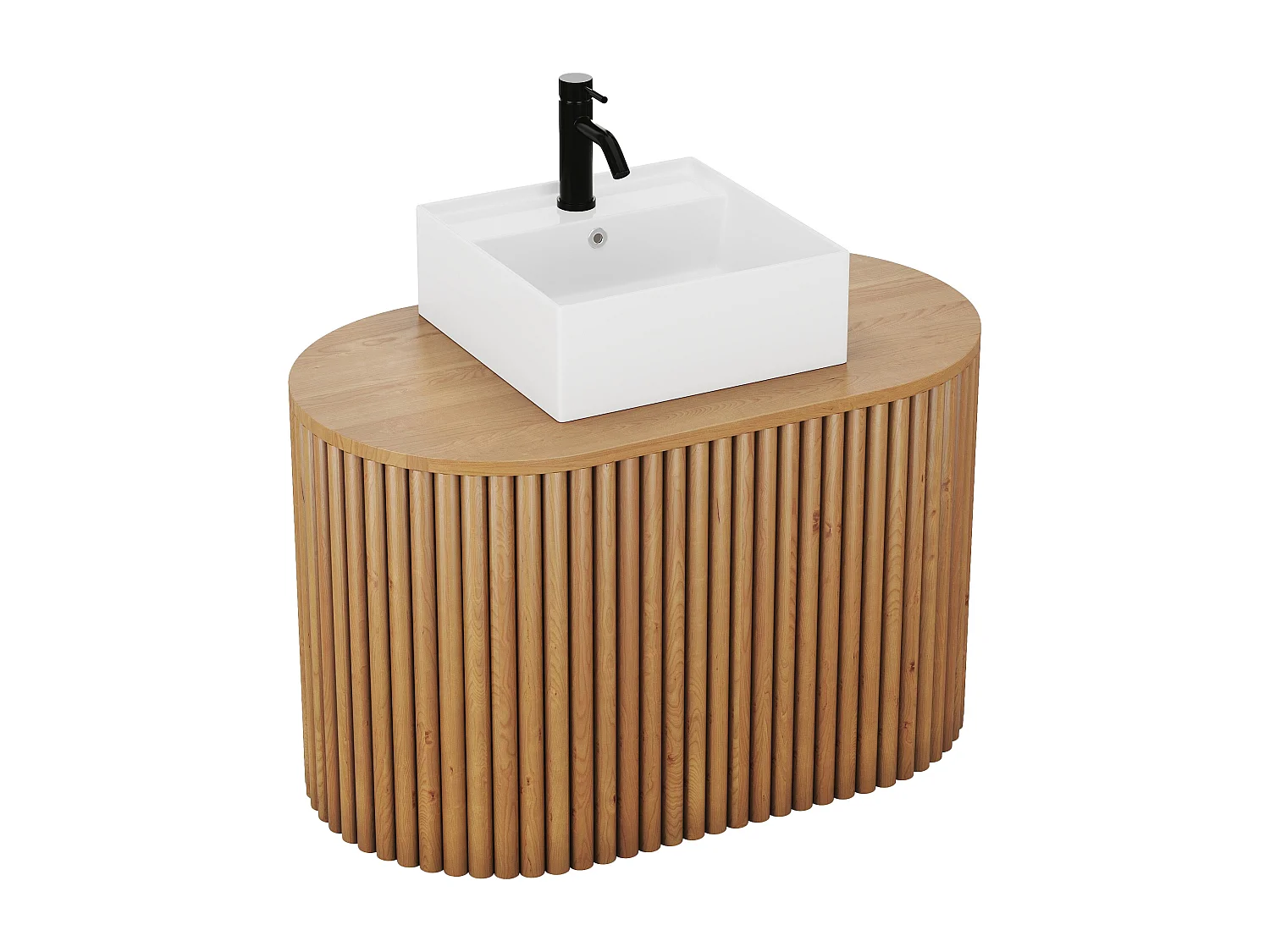 Vegghengt baderomsinnredning i teak med firkantet servant - 90 cm - TOWARI