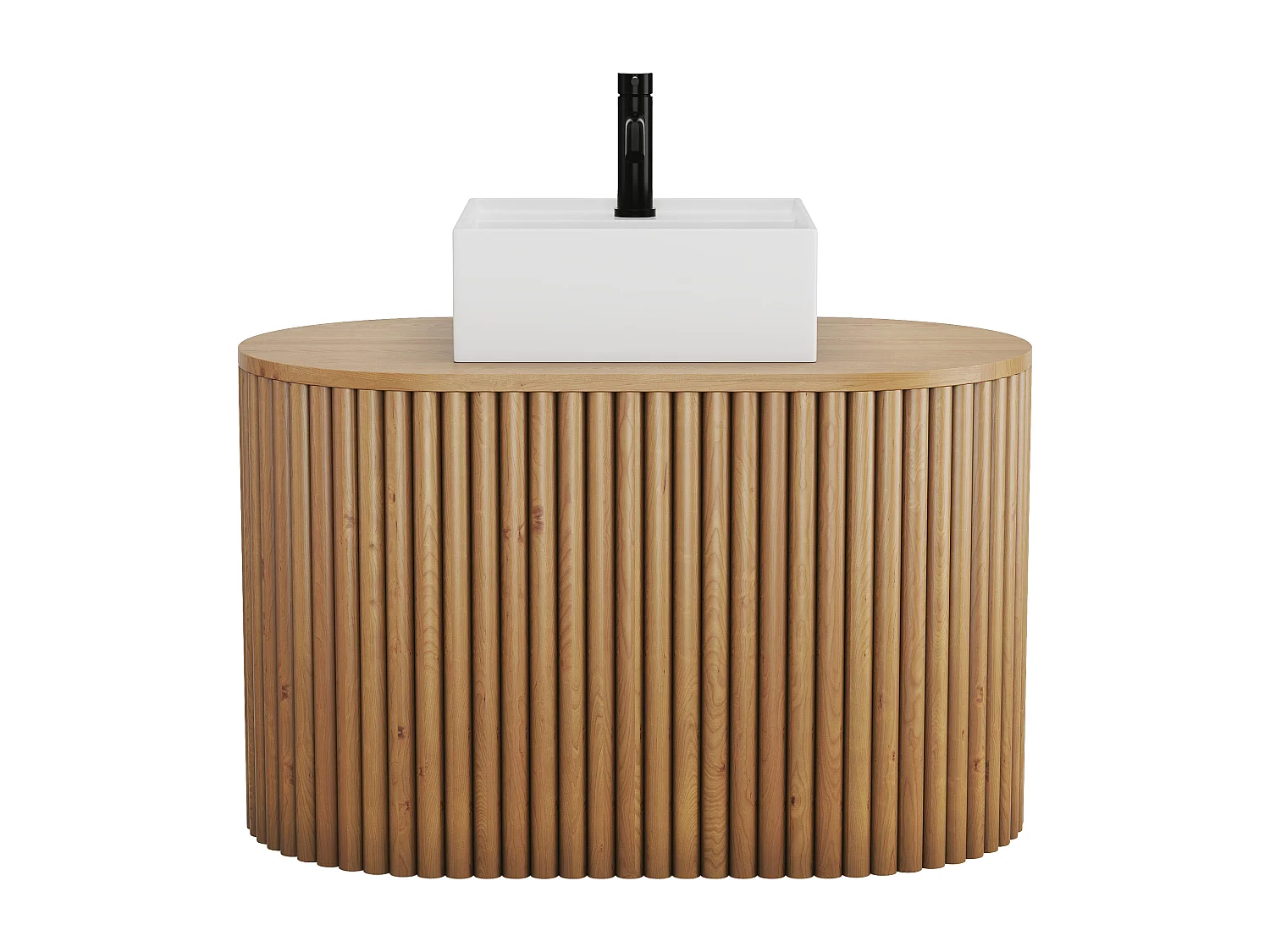 Vegghengt baderomsinnredning i teak med firkantet servant - 90 cm - TOWARI