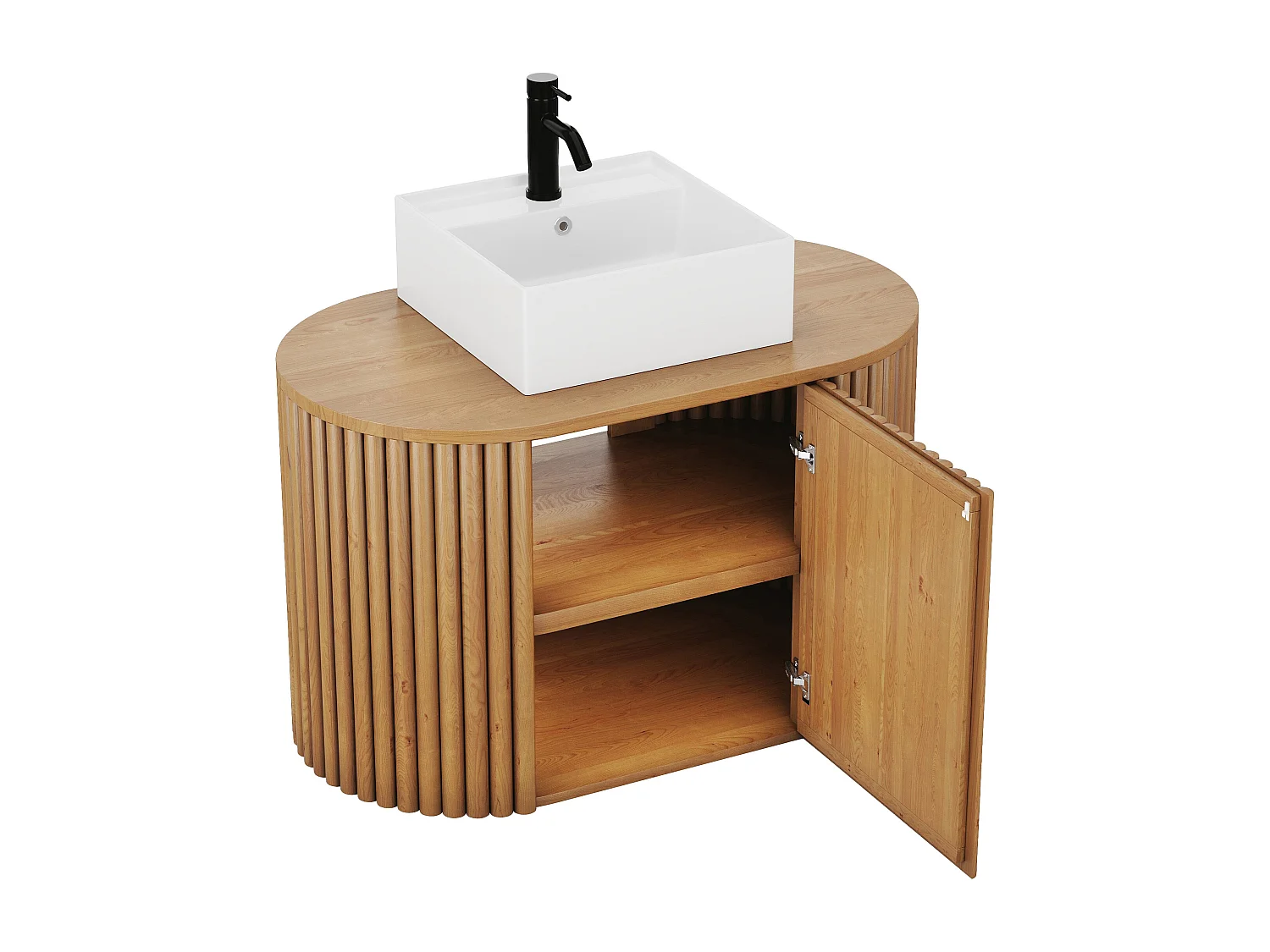 Vegghengt baderomsinnredning i teak med firkantet servant - 90 cm - TOWARI
