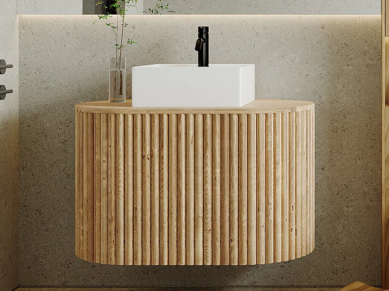 Upphängd badrumsmöbel i teak med fyrkantigathand handfat - 90 cm - TOWARI