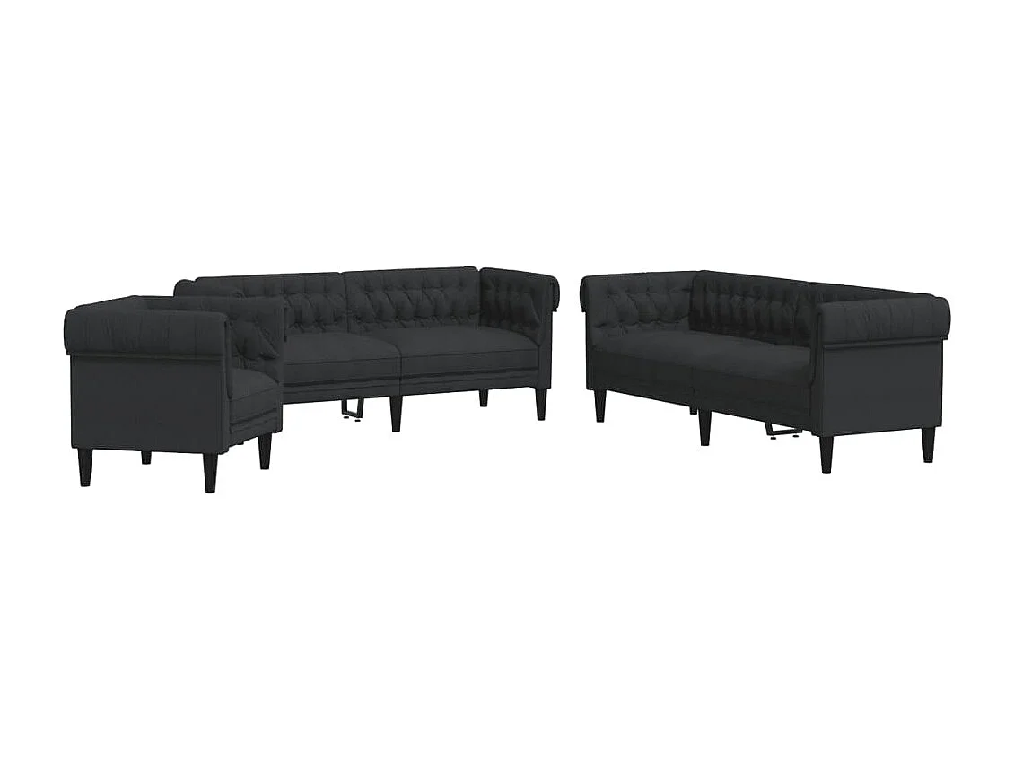 3 pcs conjunto de sofás tecido preto