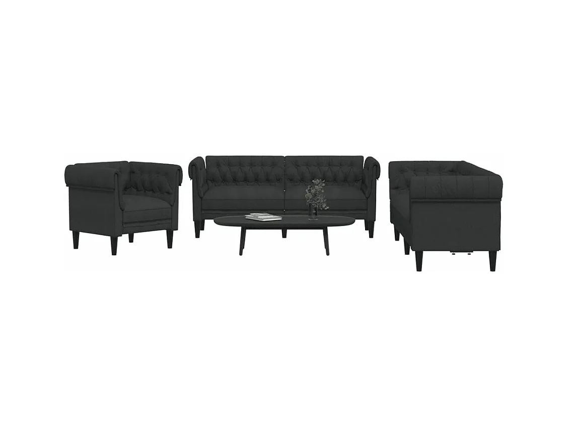 Ensemble de canapés 3 pcs noir tissu