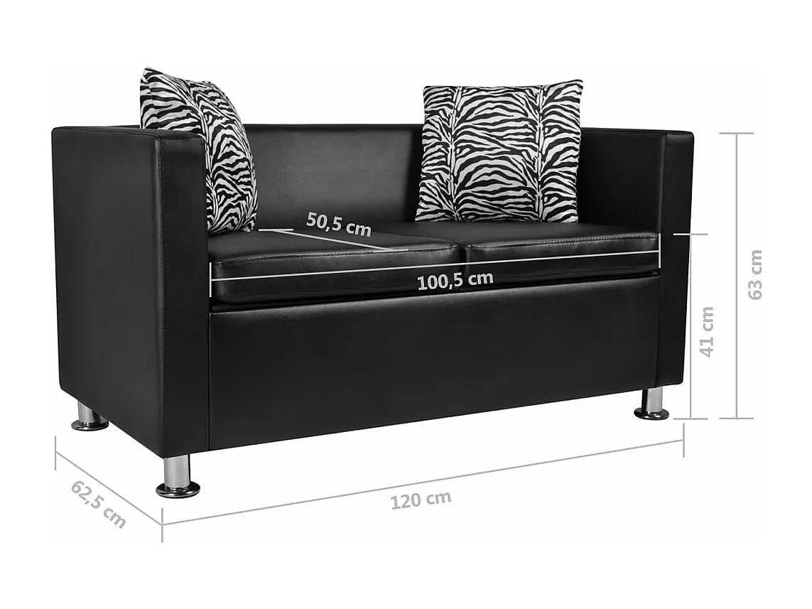 Canapé à 2 places Cuir synthétique Noir