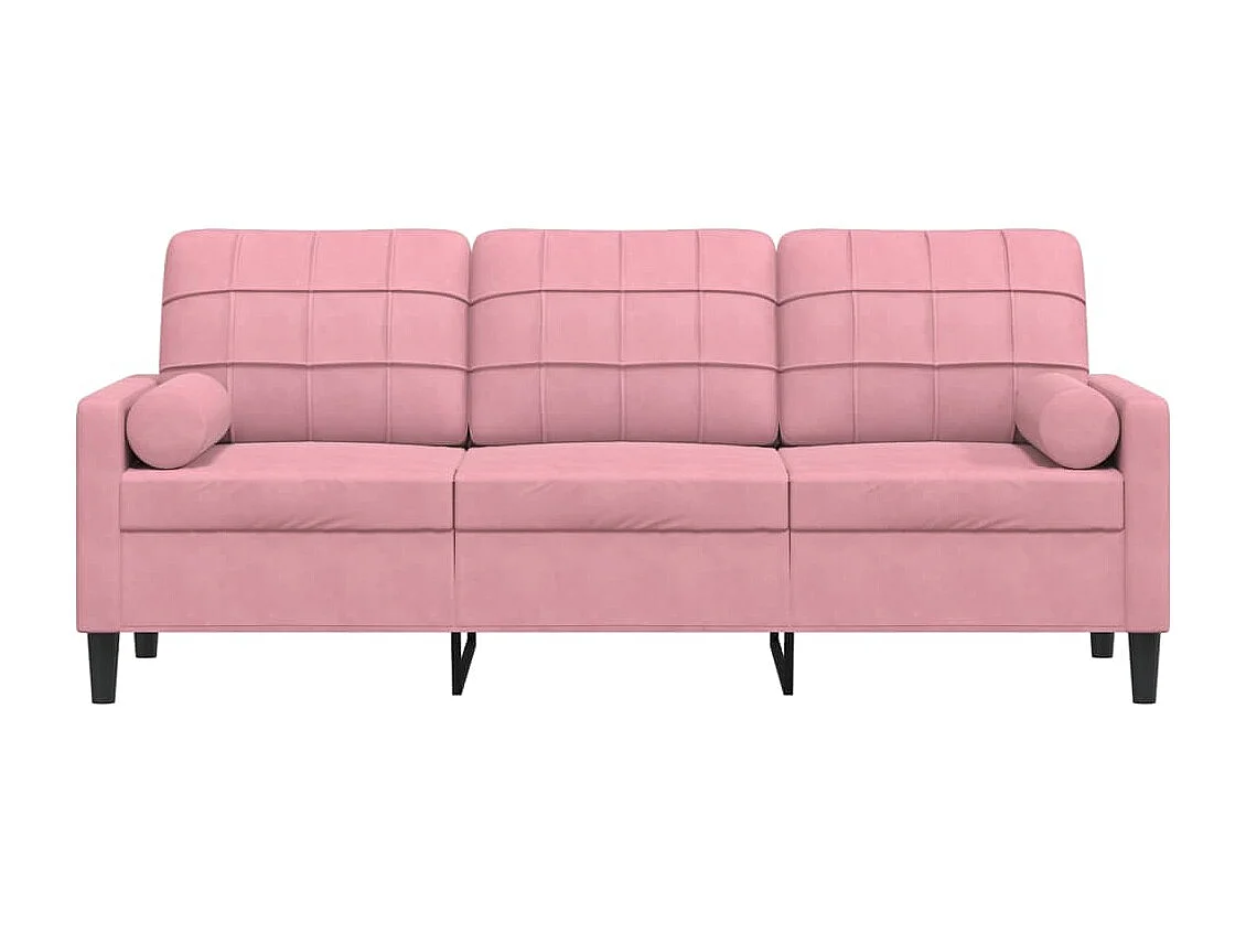Divano a 3 Posti con Cuscini Rosa 180 cm in Velluto