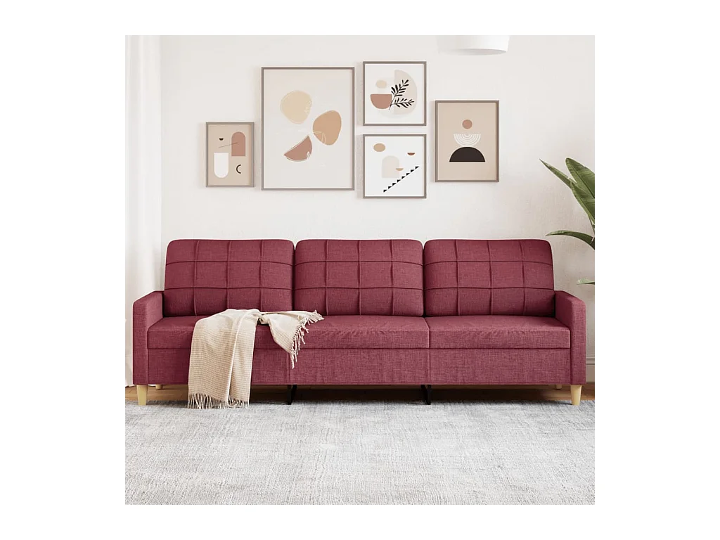 Canapé à 3 places Rouge bordeaux 210 cm Tissu
