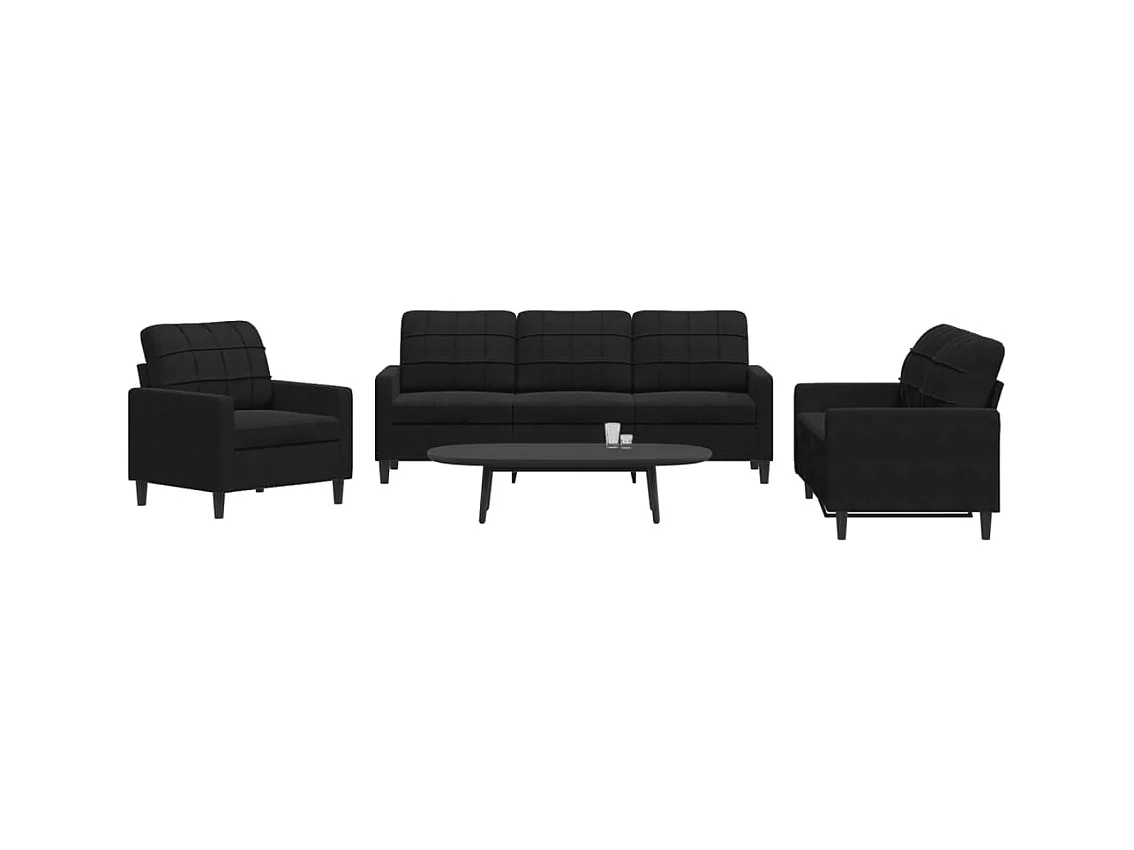 Set di Divani 3 pz con Cuscini Nero in Velluto