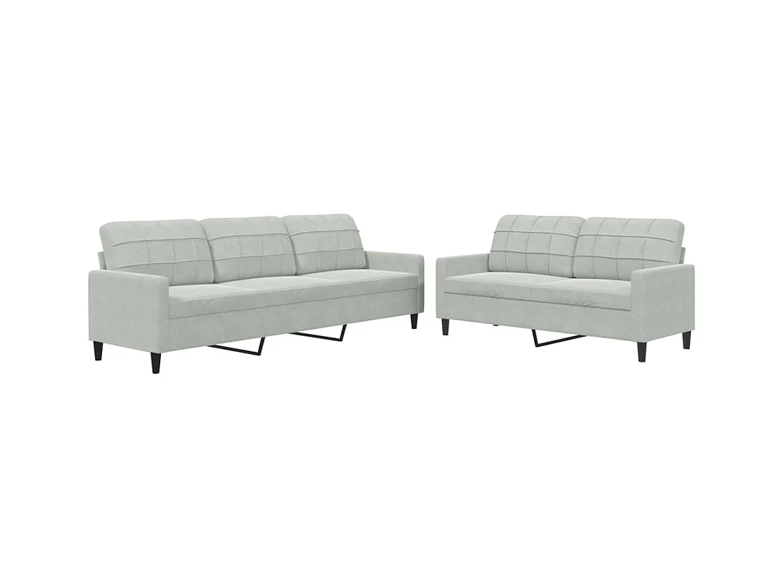 Set di Divani 2 pz con Cuscini Grigio Chiaro in Velluto