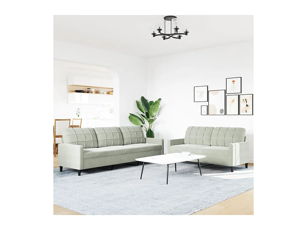 Set di Divani 2 pz con Cuscini Grigio Chiaro in Velluto