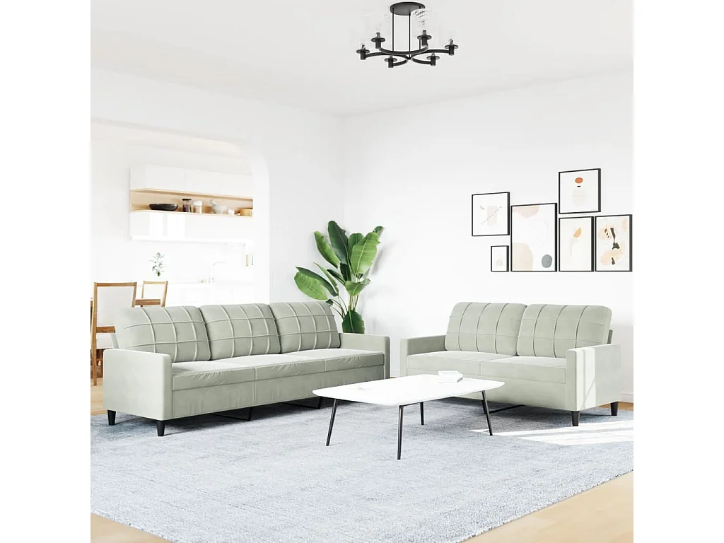 Ensemble de canapés 2 pcs avec coussins Gris clair Velours