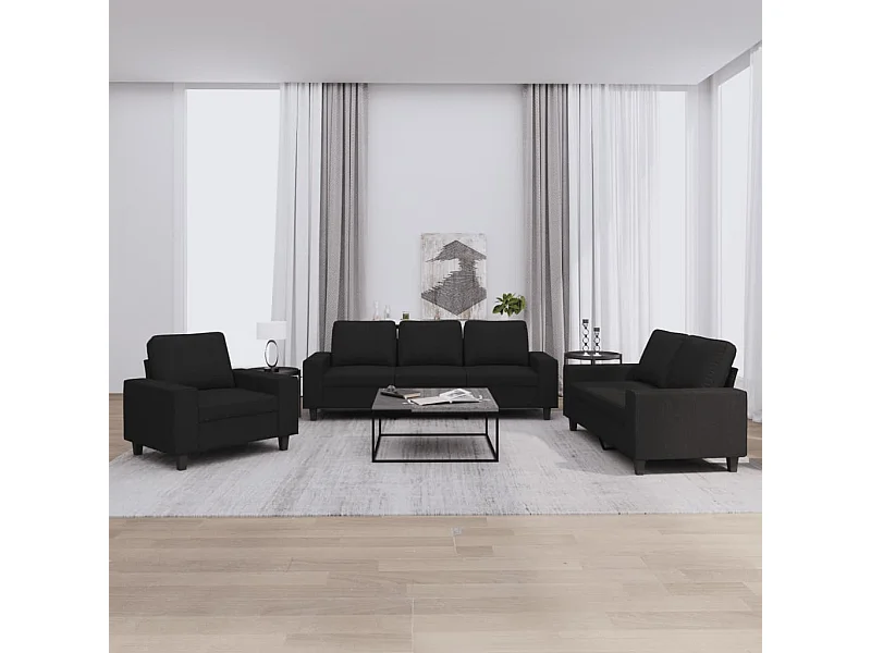 3-tlg. Sofagarnitur Schwarz Stoff