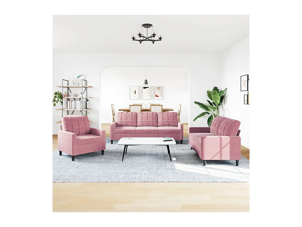 Set di Divani 3 pz con Cuscini rosa in Velluto