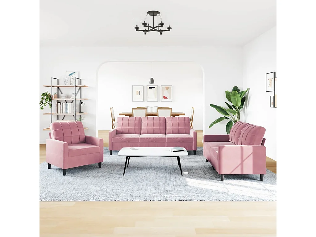 3-delige Loungeset met kussens fluweel roze