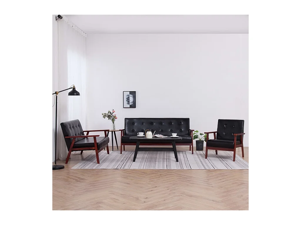Set di Divani 3 pz Nero in Similpelle