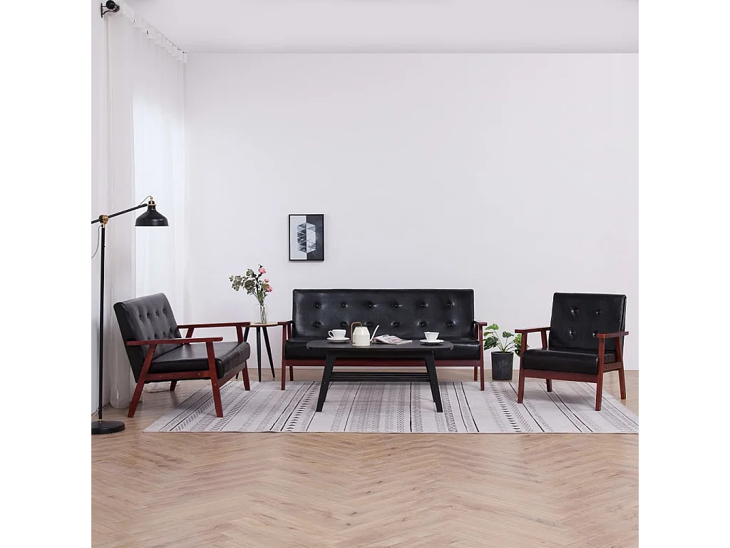 Set di Divani 3 pz Nero in Similpelle