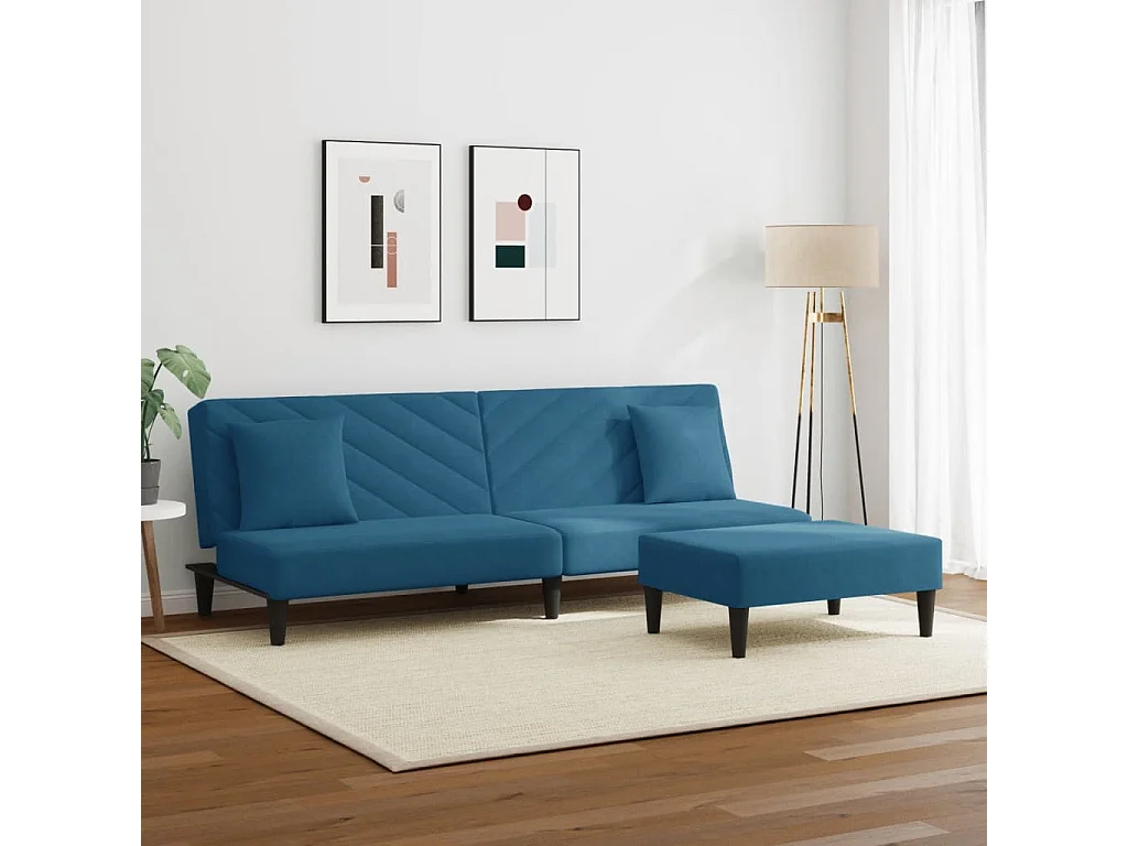 2 pcs conjunto de sofás com almofadas veludo azul