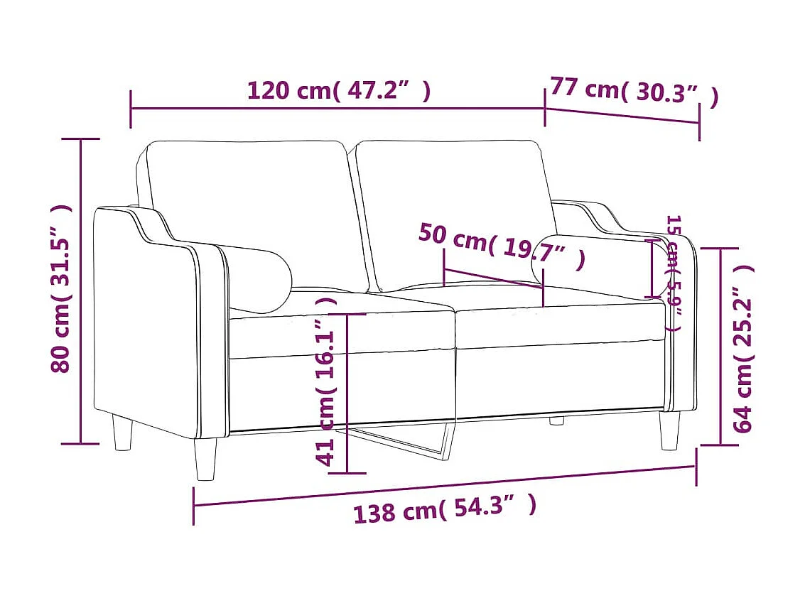 Canapé 2 places avec oreillers décoratifs noir 120 cm tissu