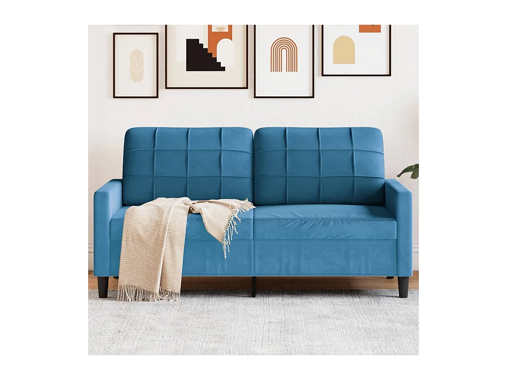 Canapé à 2 places Bleu 140 cm Velours