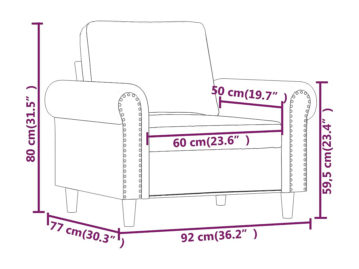 Sillón de terciopelo negro 60 cm