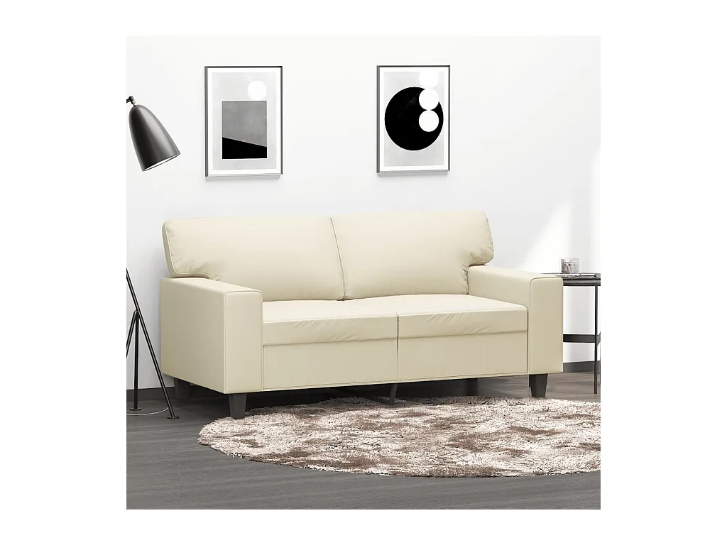 Sofá de 2 lugares 120 cm couro artificial cor creme