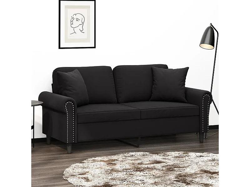 Canapé 2 places avec oreillers décoratifs noir 140 cm velours