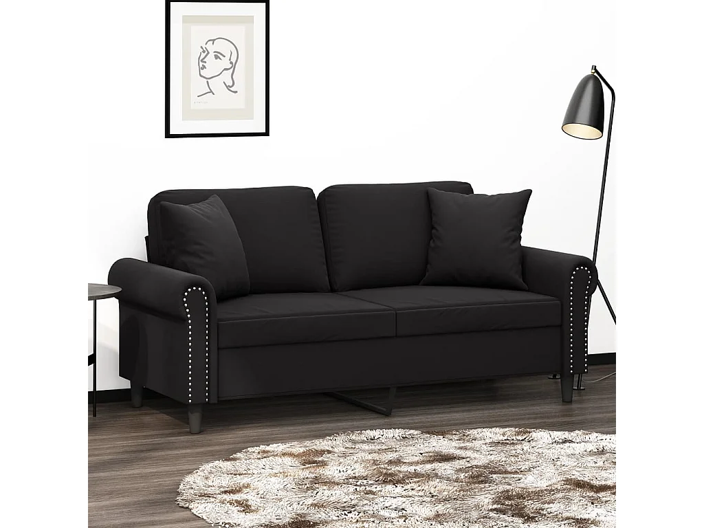 Canapé 2 places avec oreillers décoratifs noir 140 cm velours
