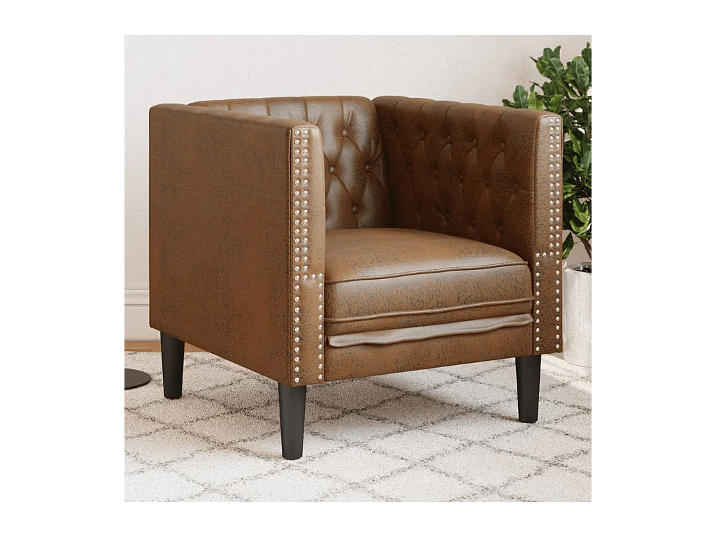 Poltrona Chesterfield Marrone in Similpelle Scamosciata