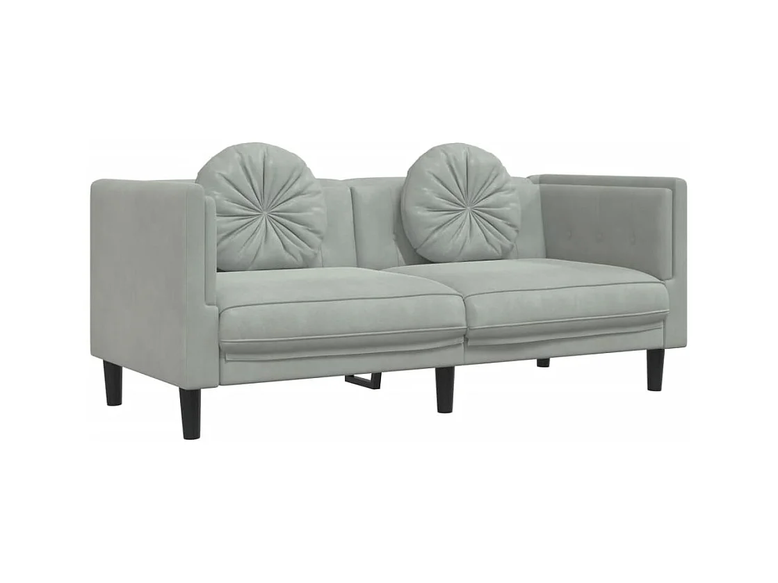 Ensemble de canapés 2 pcs avec coussins gris clair velours