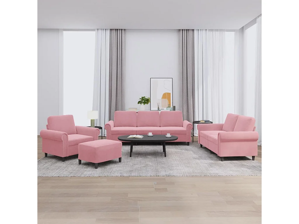 Juego de sofás con cojines 4 piezas terciopelo rosa