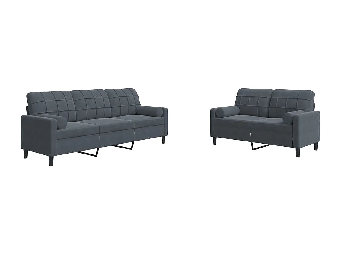 2-delige Loungeset met kussens en bolsters fluweel donkergrijs