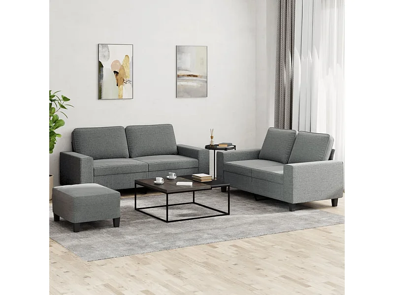 Set di Divani 3 pz Grigio Scuro in Tessuto