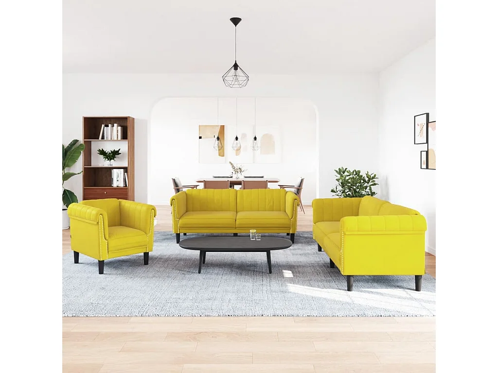 Set di Divani 3 pz Giallo in Velluto