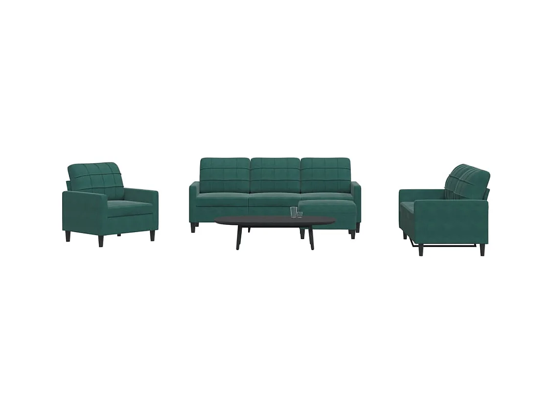 Ensemble de canapés 4 pcs avec coussins Vert foncé Velours
