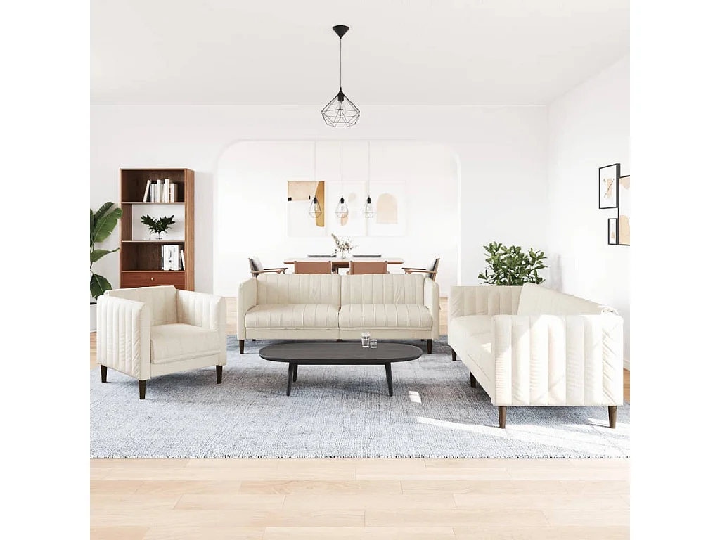 Juego de sofás 3 piezas tela color crema