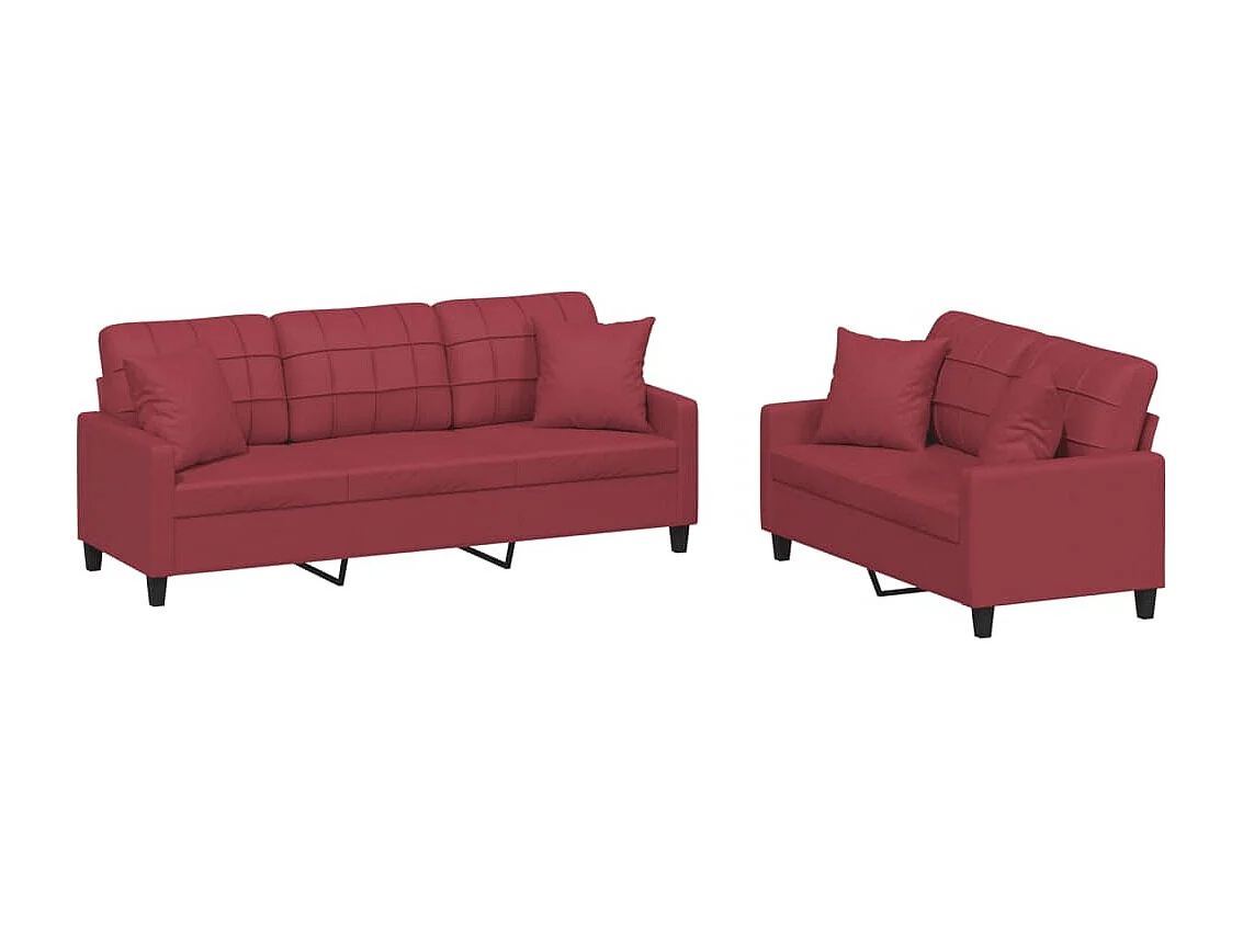 Ensemble de canapés 2 pcs et coussins rouge bordeaux similicuir